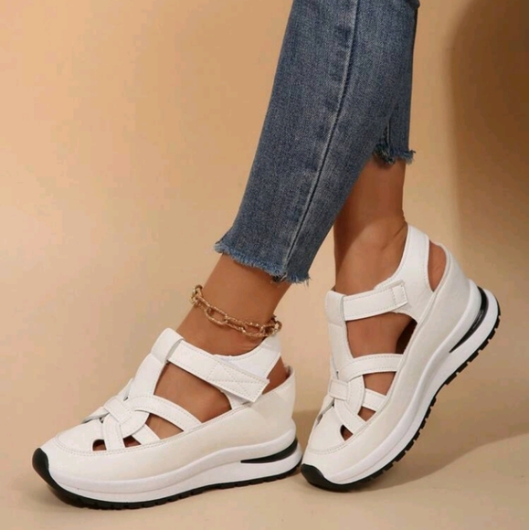 Women's New Platform Thick-Soled Breathable Hollow-Out Wedge Sandals, Hook-And-L - Picture 1 of 7